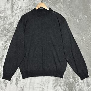 Vintage Joseph & Lyman Sweater Mens Size L Gray Mock Neck Extra Fine Merino Wool